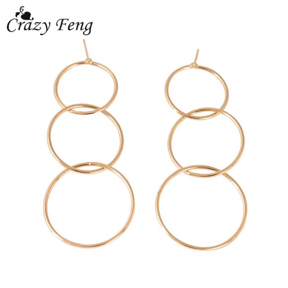 Gold Infinity Hoop Dangle Earrings - Picture 5 of 6